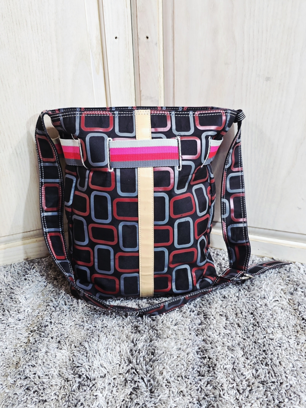 Coming Soon Merona Black, Red and Pink Geometric Crossbody Bag